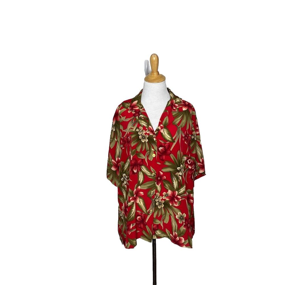 Vintage Bonworth Red Hawaiian Tropical Shirt Blouse Size Large Petite womens
